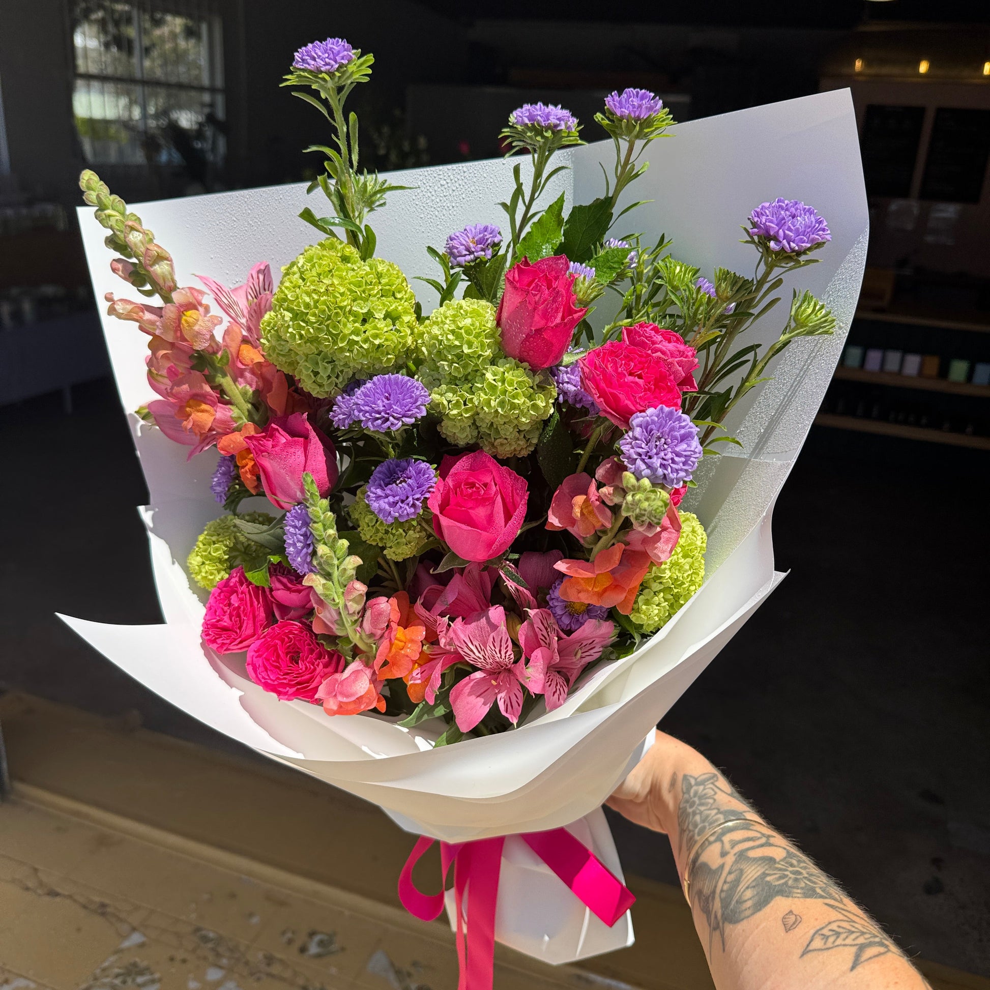 bouquet of bright and colourful flowers made in moffat beach caloundra